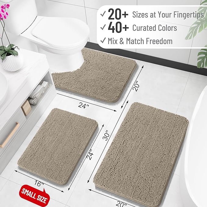 OLANLY Large Bathroom Rugs 44x32, Extra Soft Absorbent Chenille Bath Rugs, Rubber Backing Quick Dry, Machine Washable Bath Mats for Bathroom Floor, Tub and Shower, Home Decor Accessories, Warm Taupe