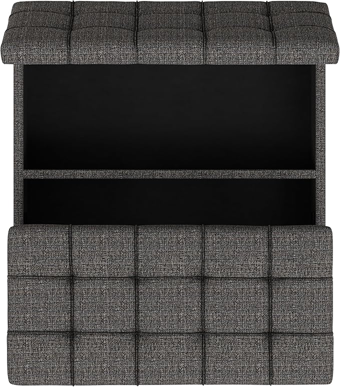 SIMPLIHOME Harrison Large Coffee Table Storage Ottoman - 40 inch Wide Upholstered Tweed Look Fabric Square Lift-Top Ottoman in Ebony, Transitional Bench for Living Room with Sturdy Base