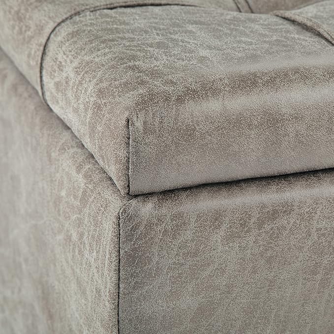 SIMPLIHOME Harrison Coffee Table Storage Ottoman - 36 inch Wide Upholstered Vegan Leather Square Lift-Top Ottoman in Distressed Grey Taupe, Transitional Ottoman for Living Room with Storage