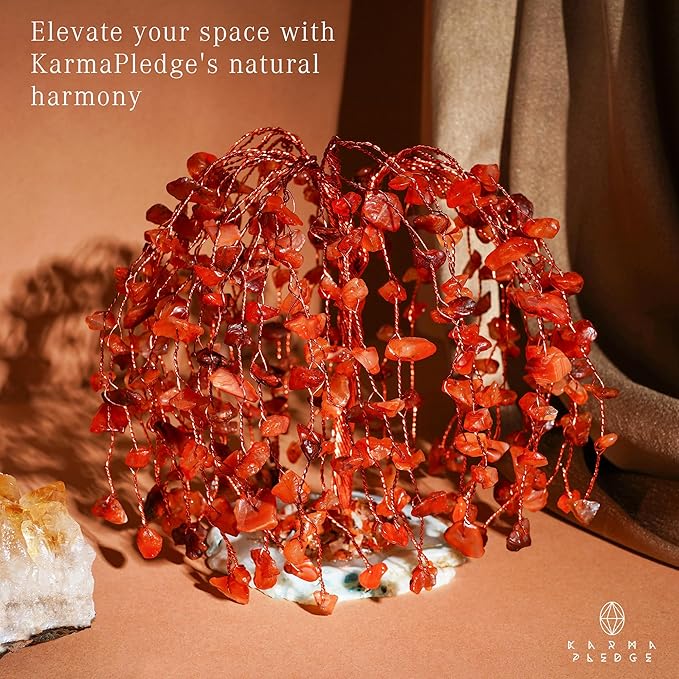 Chakra Tree of Life Birthday Gifts for Women, Home and Office Decor, Handmade Carnelian Crystal Tree for Money, Positivity, Reiki Healing, Spiritual Good Luck Gifts for Mom & Dad