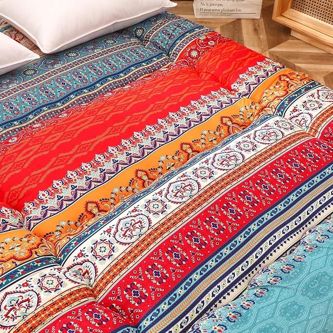 MAXYOYO Bohemian Retro Floor Mattress Vintage Floral Japanese Futon Mattress Roll Up Tatami Floor Mat Portable Camping Mattress Sleeping Pad Floor Lounger Couch Twin Size