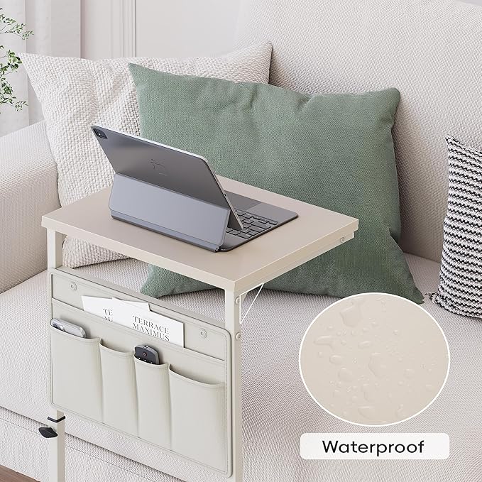 Vagusicc C Shaped End Table, 32'' Tall Side Table for Couch, Adjustable Height Small Couch Side Table for Small Spaces, End Table Slide Under Sofa Table TV Tray Table Arm Table for Living Room