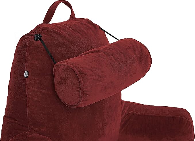 Husband Pillow XXL The Original for Adults - 30" Tall Backrest for Sitting Up in Bed - Firm Support Reading & Bed Rest Pillows for Adults, Neck Roll, Removable Cover - TV - Maroon