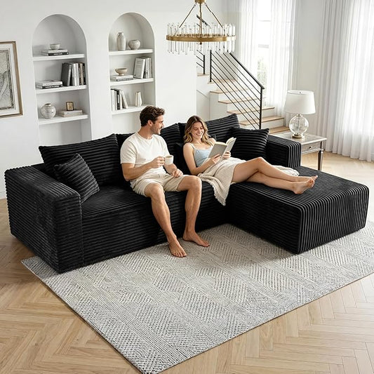 92.5" Cloud Sectional Couch with L-Shape Chaise, Modern Corduroy Boneless Couch for Living Room,Memory Foam Sofa with Deep Seat,No Assembly Required Washable Covers | Modern Corduroy, Boneless, Compressed in a Box, No Assembly Required