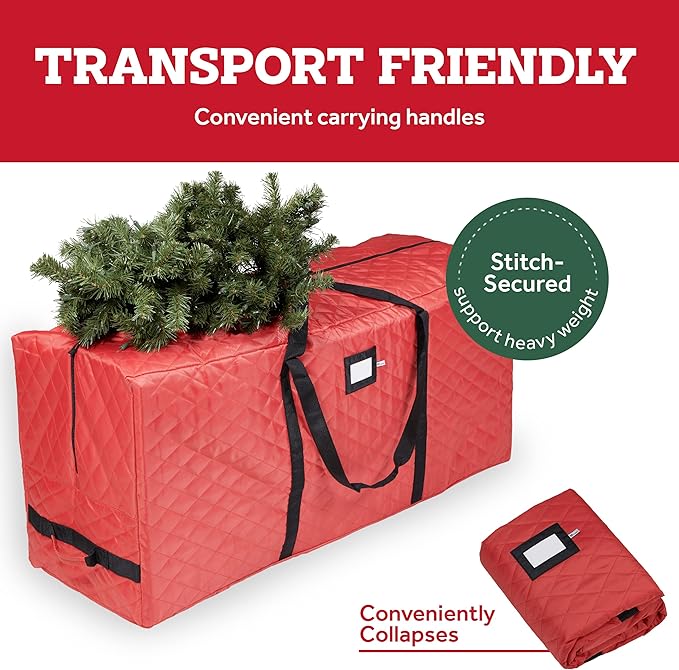 Zober Christmas Tree Storage Bag 9 Ft - Artificial Disassembled Christmas Tree Storage - 2 Zipper, Durable Straps & Handles - XMas Tree Bag Made From Tear Proof 600D Oxford - Red Diamond Quilt