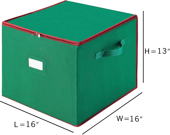 Tiny Tim Totes Christmas Storage Box with Zip Top, Large Ornaments storage box, holds up to 75 ornaments, Green