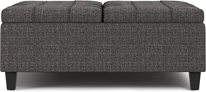 SIMPLIHOME Harrison Large Coffee Table Storage Ottoman - 40 inch Wide Upholstered Tweed Look Fabric Square Lift-Top Ottoman in Ebony, Transitional Bench for Living Room with Sturdy Base