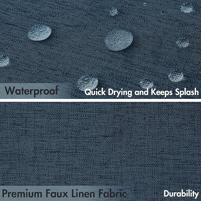 MIULEE Navy Blue Scalloped Shower Curtain Linen Textured with 12 Metal Hooks Cute Heavy Duty Washable Waterproof Thick Cloth Shower Curtains with Black Border for Bathroom Hotel Bathtub,W72*L72