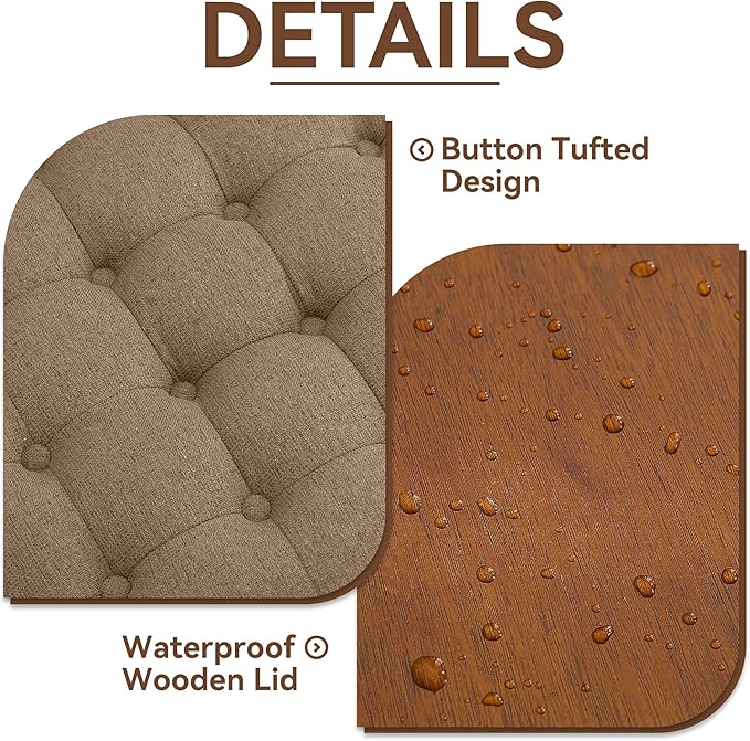 WUTUTUEE 30Inch Round Storage Ottoman with Tray, Modern Tufted Fabric Circle Coffee Table with Storage, Upholstered Ottoman with Removable Top for Living Room, Bedroom, Brown
