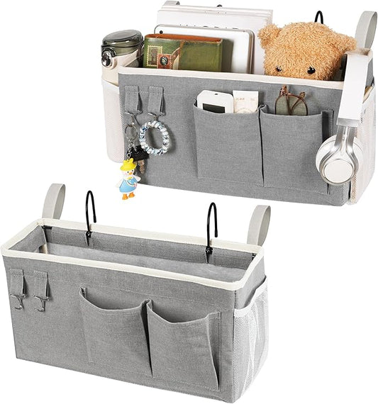 Loghot Bedside Caddy/Bedside Storage Bag Hanging Organizer for Bunk and Hospital Beds,Dorm Rooms Bed Rails,Can be Placed Glasses,Books,Mobile Phones,Keys (2pc Grey)