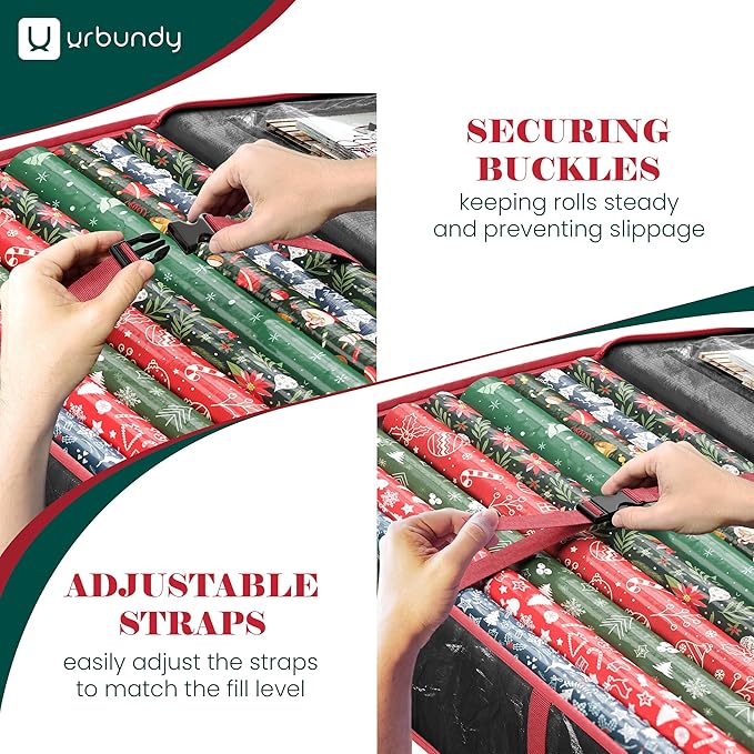 Heavy Duty Wrapping Paper Organizer - Black Christmas Storage Bag for Gift Bags & Decorations