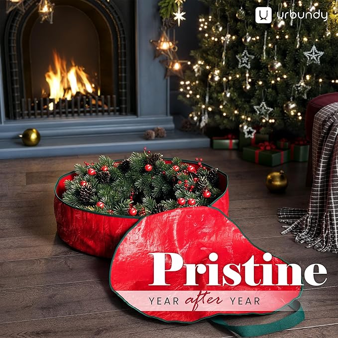 Heavy Duty Wreath Storage Bag 30 Inch, 2-Pack - Christmas Wreath Storage Container Red - Waterproof Plastic Material Wreaths Holder Storages - Holds 30 Inch Wreaths For Year Round