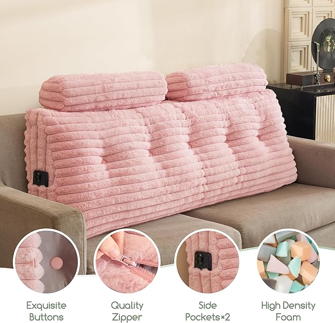 HIGOGOGO Triangular Headboard Wedge Pillow with 2 Cylindrical Pillows and Memory Foam Filling, Daybed Pillows for Sitting up, Reading or Working with Removable Cover,King 76"x19.7"