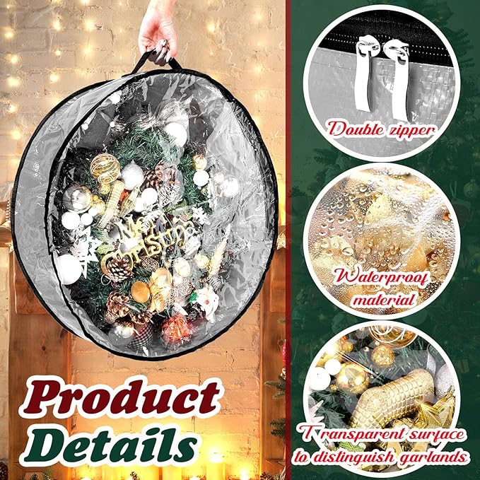 Dunzy 8 Pieces Wreath Container Christmas Wreath Storage Bag Garland Tear Resistant Fabric Round Boxes with Clear Window for Storage for Xmas Holiday Ornament(30×30×7.8 Inch,Gray)
