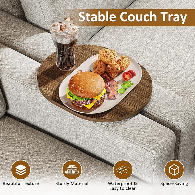 Asgolion Sofa Tray Between Cushion, 15.75"x12.6" Wood Couch Tray, Folding Couch Armrest Table Fit Armless Couch/Sectional, for Drink Snacks Phone Remote Holder, Rustic Brown