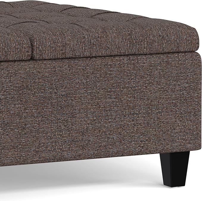 SIMPLIHOME Harrison Coffee Table Storage Ottoman - 36 inch Wide Upholstered Tweed Look Fabric Square Lift-Top Ottoman in Mink Brown, Transitional Ottoman for Living Room with Hidden Storage