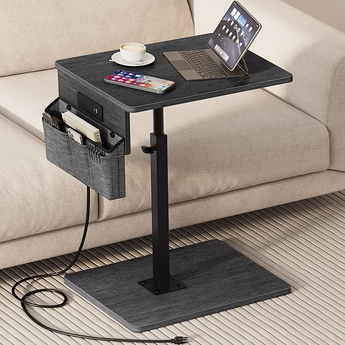 Vagusicc Sofa Armrest Tray Table for Couch - 360° Swivel Height Adjustable Side Table for Small Spaces, Snack Side Table for Bed or Chair, C Shaped End Table Snack Table for Eating Dinner Laptop