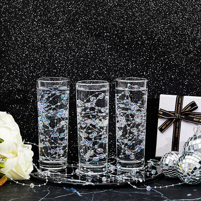 Tondiamo 24 Pcs Artificial Pearl String for Floating Candle Faux Pearls Beads String Garland Centerpiece Decoration for Vases Filler Wedding Spring Holiday Party Decor(Dazzling Color)