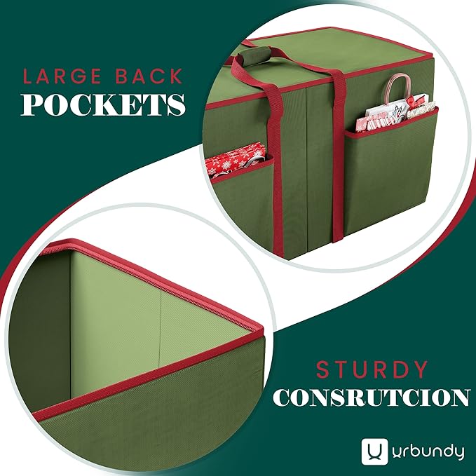 Christmas Ornament Storage Box - Green, Fits 128 Ornaments - Organizer With Dividers & Handles