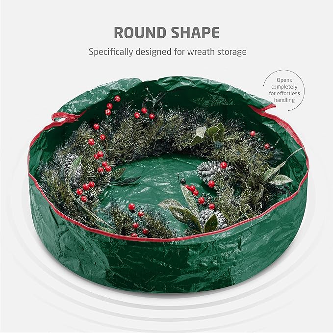 ZOBER Christmas Wreath Storage Container 36 Inch - Wreath Bag for Artificial Wreaths Box - Dual Zippered Wreaths Storage Bag with Strong Durable Handles - Green