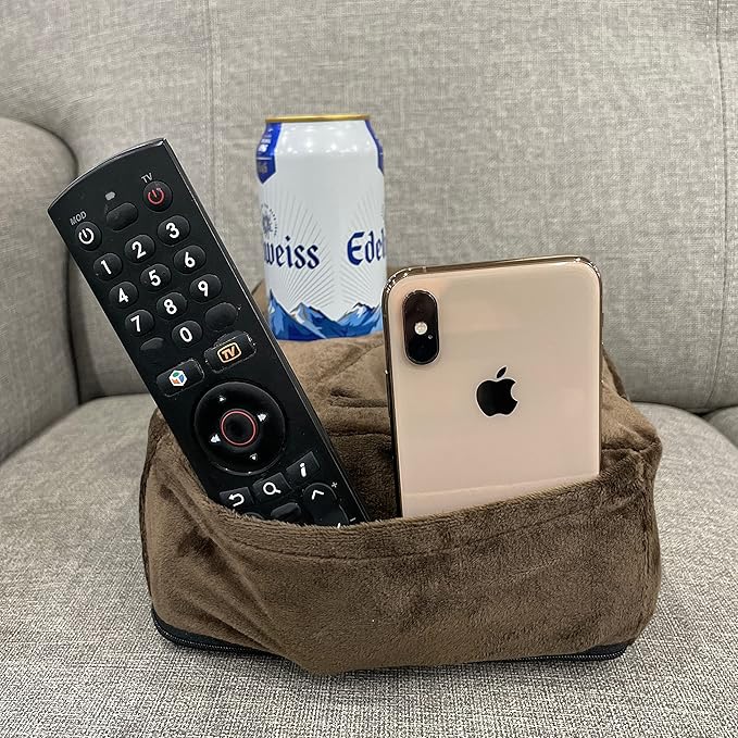Couch Cup Holder Pillow, Couch Drinks Remotes Holder for Center of Couch, for Sofa, Bed, RV, Car (Brown)