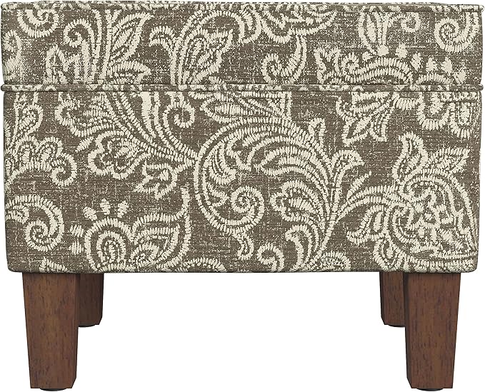 Homepop Home Decor |K7646-A880| Upholstered Modern Rectangular Storage Ottoman | Hinged Lid Ottoman with Storage for Living Room & Bedroom, Brown Jacobean Print