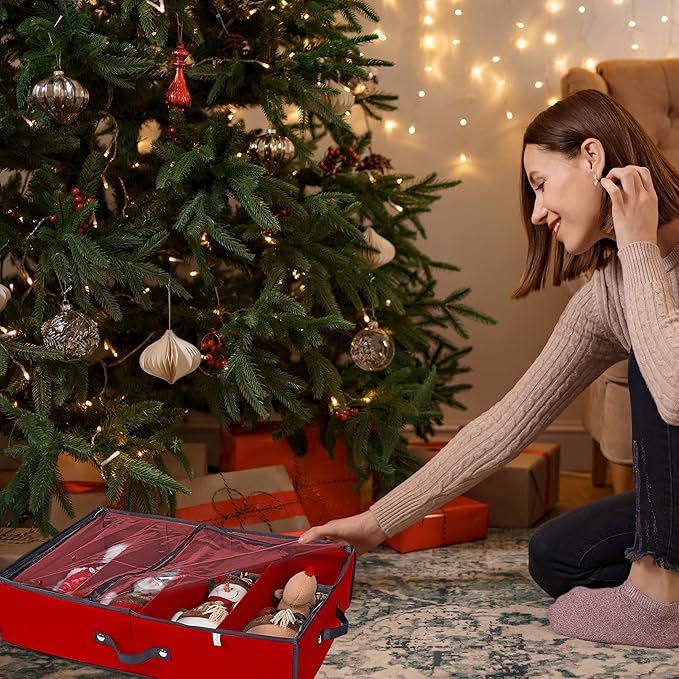 ProPik 2 Pack Christmas Figures Storage Box | Each Holds 4 Holiday Figurines up to 16” | Adjustable Nutcracker Decor Ornament Storage Container | Xmas Decorations Accessories Boxes (Red)