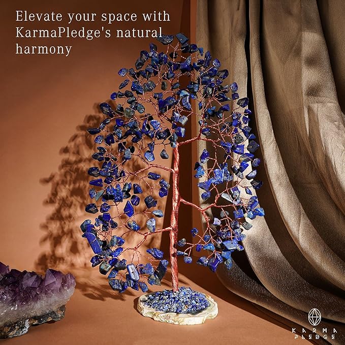 Crystal Tree of Life Birthday Gifts for Women, Men, Frineds, Handmade Lapis Lazuli Chakra Healing Tree for Home, Room, Office Decor, Bring Money, Positivity, Good Luck, Gifts for Mom & Dad