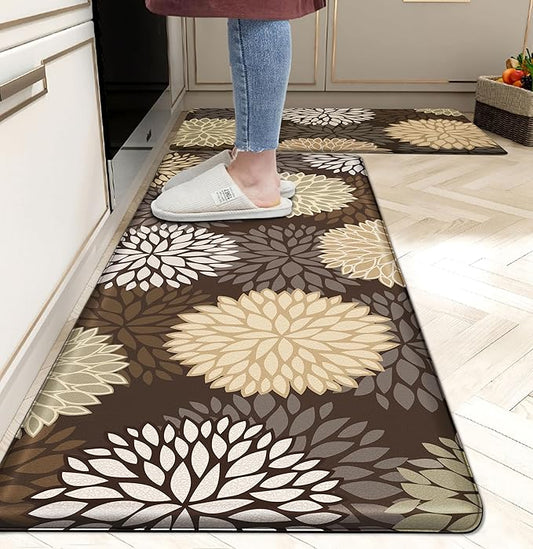 Kitchen Mats Set of 2 Cushioned Anti Fatigue Kitchen Rugs Non Slip Waterproof Kitchen Runner Memory Foam Floor Mat Comfort Standing Mat for Sink,Office,Laundry, Dark Brown
