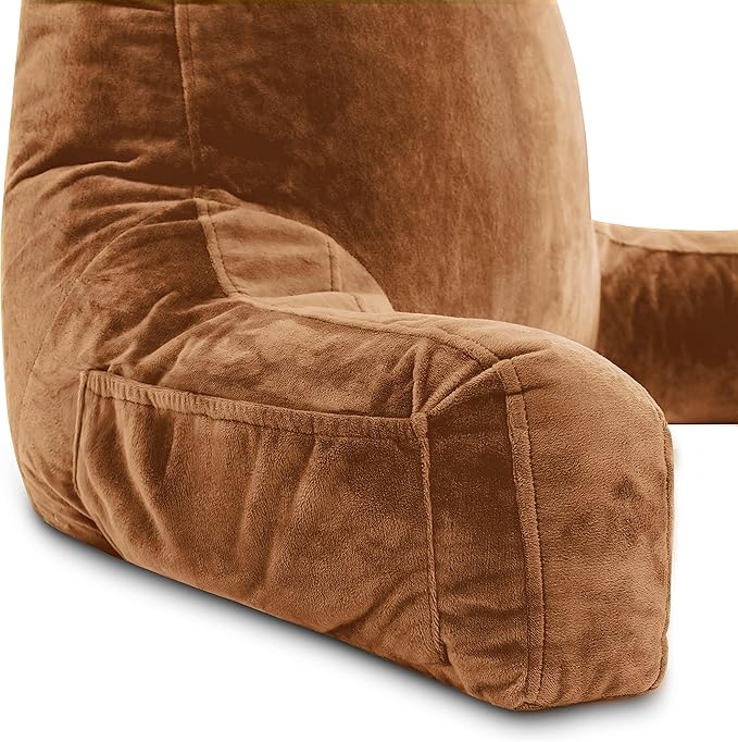 Husband Pillow XXL The Original for Adults - 30" Tall Backrest for Sitting Up in Bed - Firm Support Reading & Bed Rest Pillows for Adults, Neck Roll, Removable Cover - TV - Tan