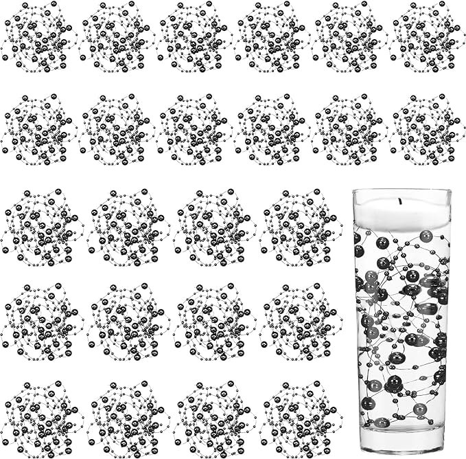 Tondiamo 24 Pcs Artificial Pearl String for Floating Candle Faux Pearls Beads String Garland Centerpiece Decoration for Vases Filler Wedding Spring Holiday Party Decor(Black)