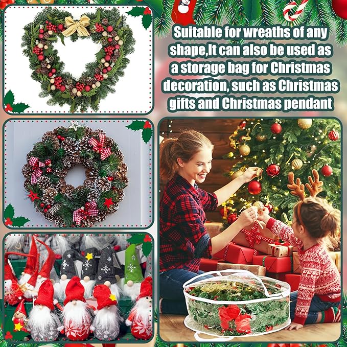 Shappy 10 Pcs 36 Inch Back to School Wreath Storage Container Clear Wreath Storage Bags PVC Waterproof Garland Bags with Clear Window Dual Zippers and Handles for Holiday Artificial Garland (White)