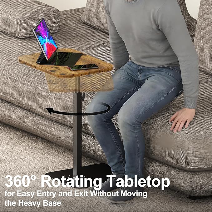 HzTinT TV Tray Side Table Sofa Tray for Couch Heavy Metal Base Swivel/Adjustable Height, Sofa Bed Bathroom Living Room, Study TV Tray C Shaped End Table Food Snack Trays for Eating Small Spaces