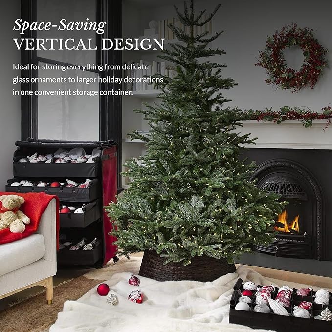 Balsam Hill Deluxe Rolling Ornament Chest - 120pc Christmas Decoration Storage with Dividers & Trays