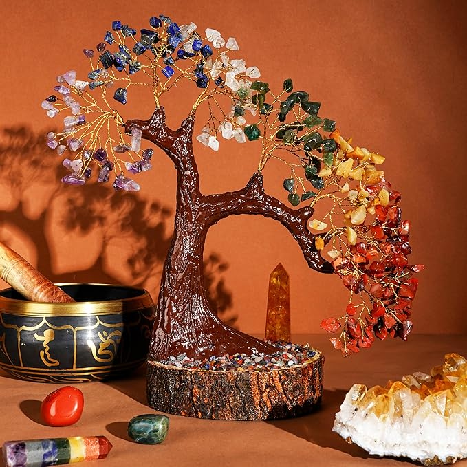7 Chakra Tree of Life Birthday Gifts for Women, Men, Mom & Dad, Handmade Reiki Healing Crystal Tree for Home, Room, Office Decor Bring Money, Good Luck, Positivity Unique Gifts for Love Ones