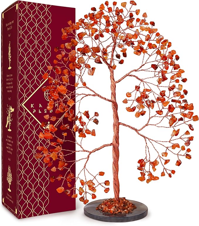Crystal Tree of Life Birthday Gifts for Women, Men, Frineds, Handmade Carnelian Chakra Tree for Home, Room, Office Decor, Bring Money, Positivity, Reiki Healing, Good Luck, Gifts for Mom & Dad