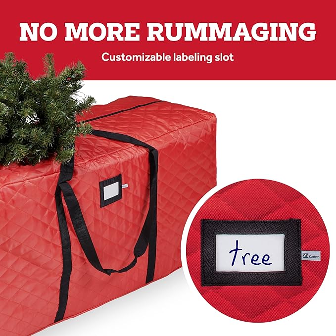 Zober Christmas Tree Storage Bag 9 Ft - Artificial Disassembled Christmas Tree Storage - 2 Zipper, Durable Straps & Handles - XMas Tree Bag Made From Tear Proof 600D Oxford - Red Diamond Quilt