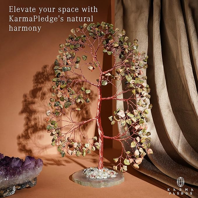 Crystal Tree of Life Birthday Gifts for Women, Men, Frineds, Handmade Unakite Chakra Tree for Home, Room, Office Decor, Bring Money, Positivity, Reiki Healing, Good Luck, Gifts for Mom & Dad