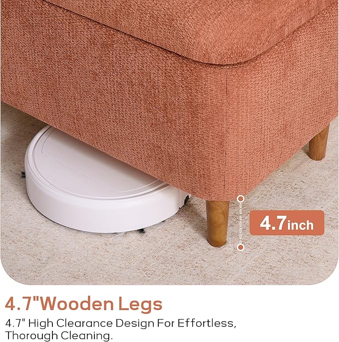 39.4”Ottoman with Storage,Upholstered Comfy Storage Bench Ottoman with Wooden Legs,End of Bed Bench Footstool for Hallway Entryway Bedroom Living Room Orange