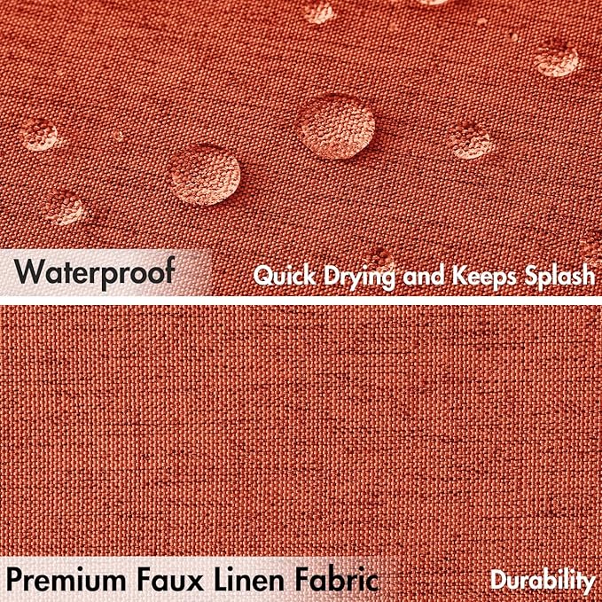 MIULEE Burnt Orange Scalloped Shower Curtain Linen Textured with 12 Metal Hooks Cute Heavy Duty Washable Waterproof Thick Cloth Shower Curtains with Black Border for Bathroom Hotel Bathtub,W72*L72
