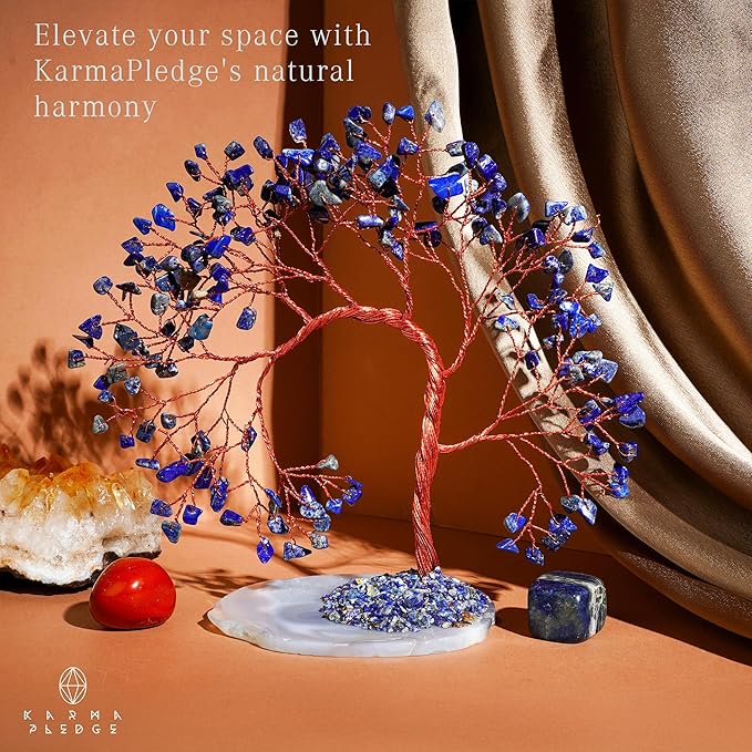Crystal Tree of Life for Home, Office, Room, Wall Decor to Bring Money & Good Luck, Handmade Lapis Lazuli Healing Chakra Tree Gifts for Women, Men, Mom & Dad, Unique Gifts for Birthday & Anniversary