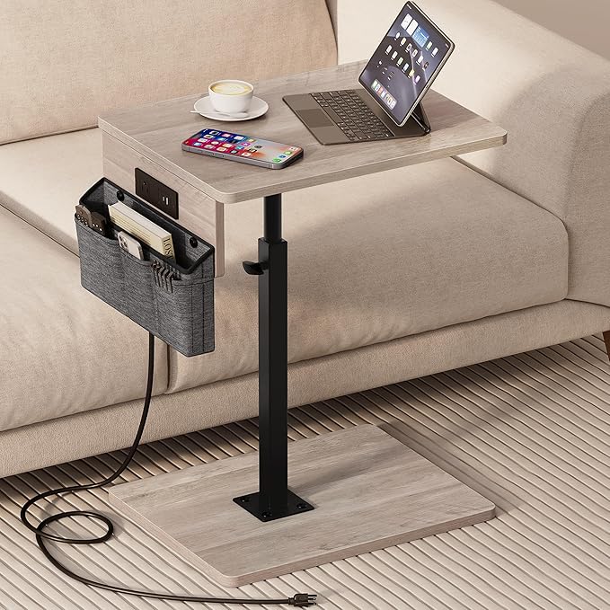 Vagusicc Sofa Armrest Tray Table for Couch - 360° Swivel Height Adjustable Side Table for Small Spaces, Snack Side Table for Bed or Chair, C Shaped End Table Snack Table for Eating Dinner Laptop