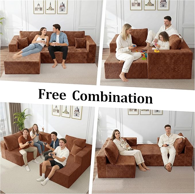 Modular Sectional Sofa, Boneless Compressed Sofa in a Box, L-Shaped Cloud Couch with Deep Seats & Chaise for Living Room, No Assembly Required (Orange, 92.5" L-Shape with Left Facing Chiase) | Boneless Compressed, Sofa in a Box, Cloud Couch, Deep Seats...