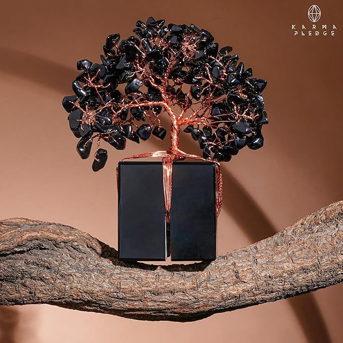 Chakra Tree of Life for Unique Gifts for Mom, Dad, Home and Office Decor, Handmade Black Obsidian Healing Crystal Tree for Positivity, Money & Good Luck, Birthday Gifts for Women, Mens