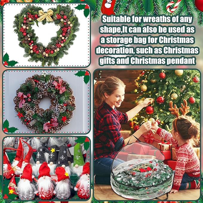 Shappy 10 Pcs 36 Inch Back to School Wreath Storage Container Clear Wreath Storage Bags PVC Waterproof Garland Bags with Clear Window Dual Zippers and Handles for Holiday Artificial Garland (Black)