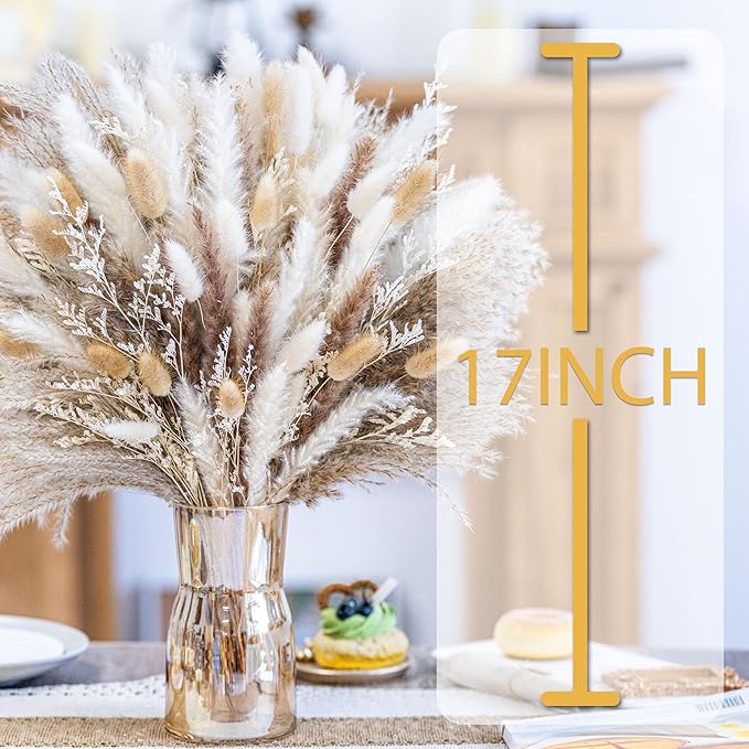 180 Pcs Pampas Grass Decor | Natural Dried Flowers | Boho Dried Floral Arrangement Centerpiece Table Decor Wedding Rustic Decor