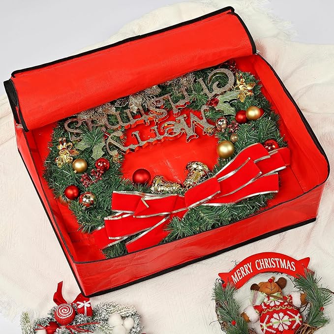 HOMEST Christmas Wreath Storage Container, Wreath Bag, Durable Material, Zipper, Extra Securing Straps, Reinforced Handles, Dust, Pest Protection, 30" Premium Wreath Storage Organizer Box