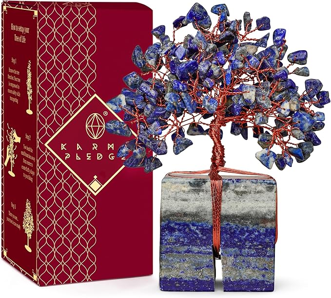 Chakra Tree of Life for Unique Gifts for Mom, Dad, Home and Office Decor, Handmade Lapis Lazuli Healing Crystal Tree for Positivity, Money & Good Luck, Birthday Gifts for Women,Mens