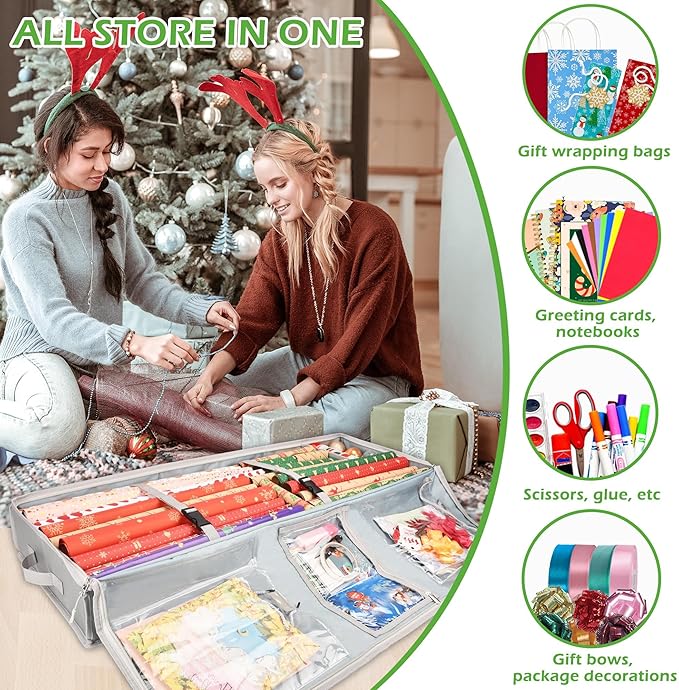 EXLIFBAG Wrapping Paper Organizer Storage for Christmas Gifts Wrapping Pape, Fits Ribbon, Ornaments, Holiday Accessories, 40"