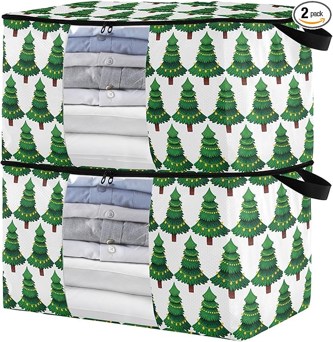 Burbuja 2 Pack Storage Bag Organizer with Handles for Clothes, Blankets, Bedding, Christmas Tree Foldable Storage Bag with Zipper & Clear Window, 95L